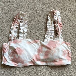 Aerie Pink and White Ruffled Crop Bikini Top